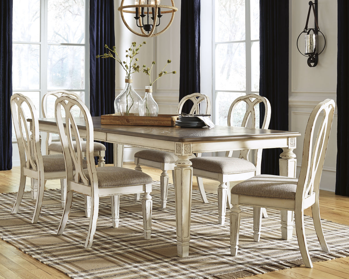 Realyn Dining Table and 6 Chairs in Chipped White - PKG002229