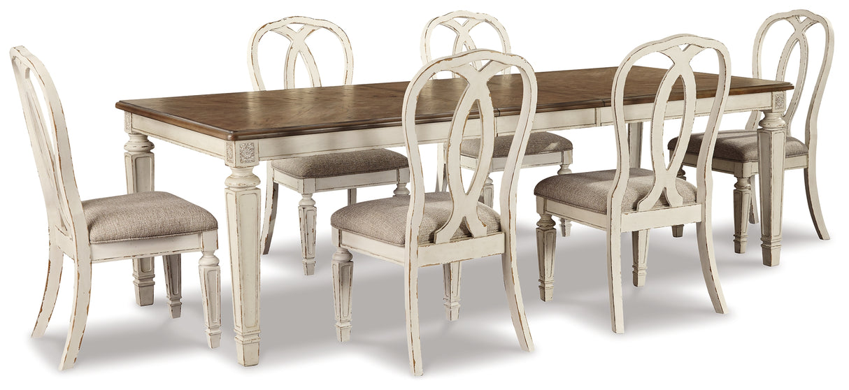 Realyn Dining Table and 6 Chairs in Chipped White - PKG002229