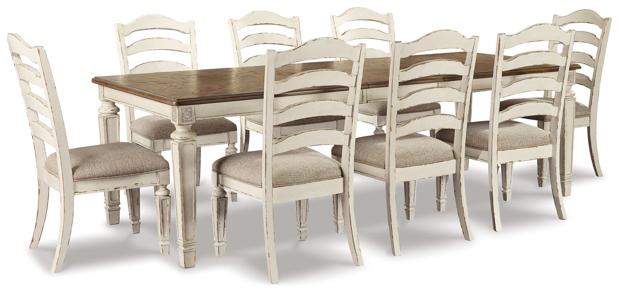 Realyn Dining Table and 8 Chairs in Chipped White - PKG002227