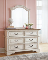 Realyn Full Panel Bed with Mirrored Dresser and Chest in Chipped White - PKG006728