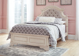 Realyn Full Panel Bed with Mirrored Dresser and Chest in Chipped White - PKG006728