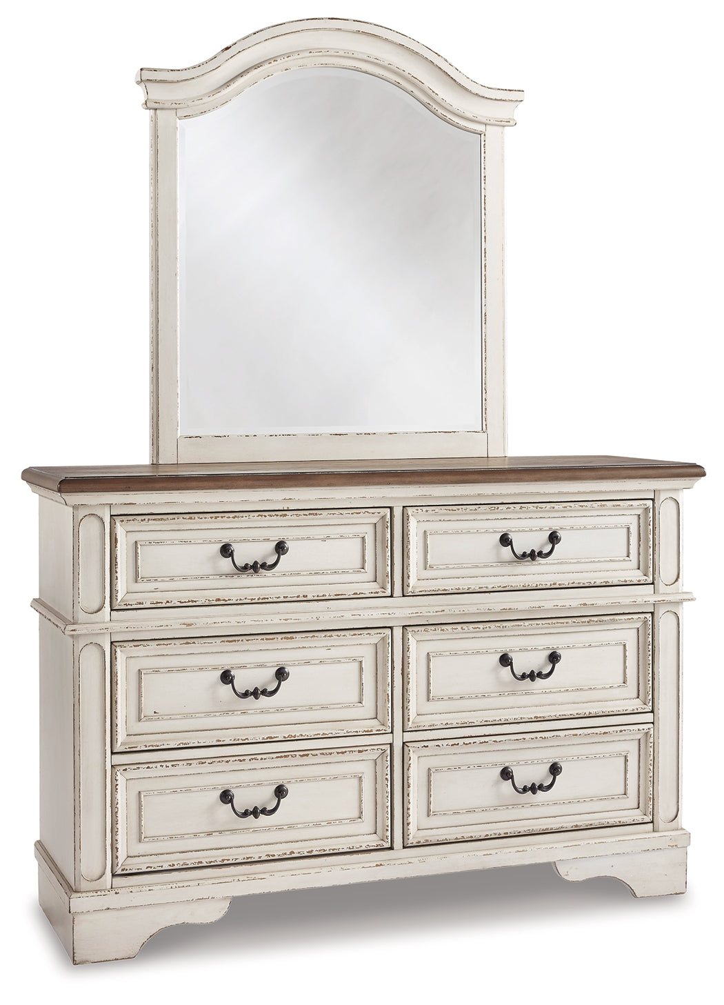 Realyn Full Panel Bed with Mirrored Dresser and Chest in Chipped White - PKG006728