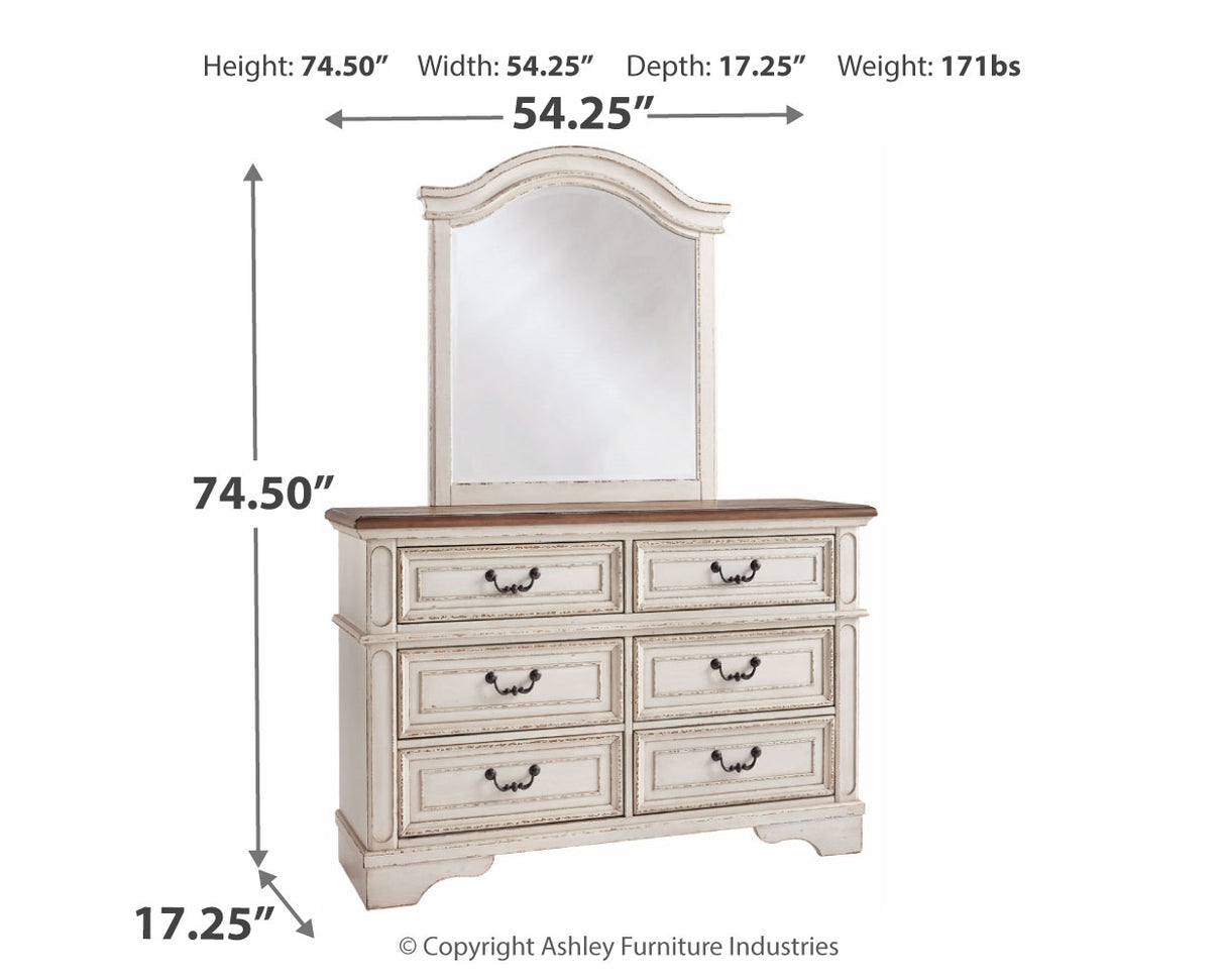 Realyn Full Panel Bed with Mirrored Dresser and Chest in Chipped White - PKG006728