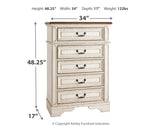 Realyn Full Panel Bed with Mirrored Dresser and Chest in Chipped White - PKG006728