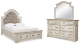 Realyn Queen Upholstered Bed with Mirrored Dresser in Two-tone - PKG010784