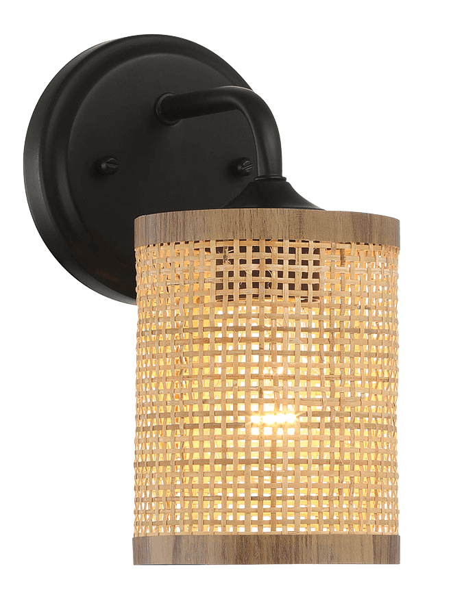 Reef Single Lights Wall Sconce With Natural Rattan Shade Rustic Wicker Wall Light - WLL03900901