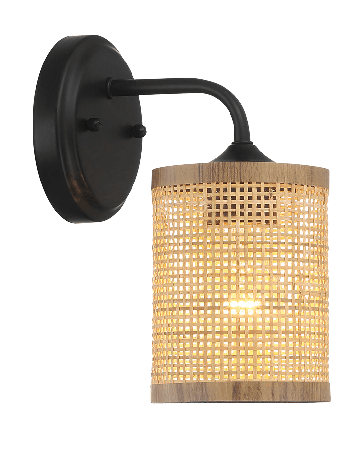 Reef Single Lights Wall Sconce With Natural Rattan Shade Rustic Wicker Wall Light - WLL03900901