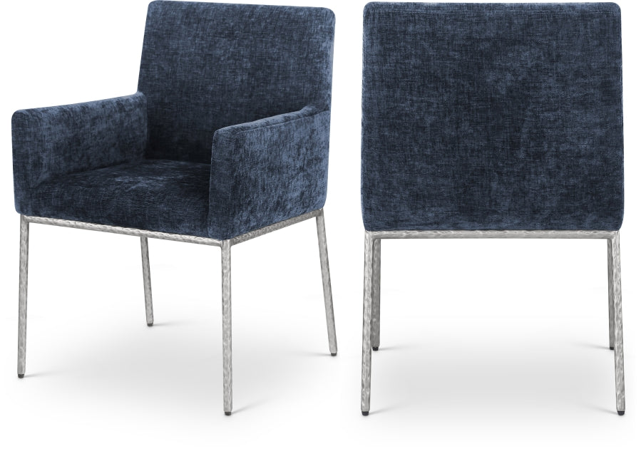 Reeves Chenille Fabric Dining Chair in Blue, Set of 2 from Meridian - Luna Furniture