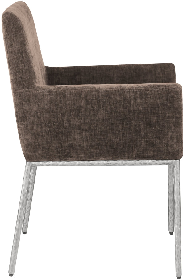 Reeves Chenille Fabric Dining Chair in Brown, Set of 2 from Meridian - Luna Furniture