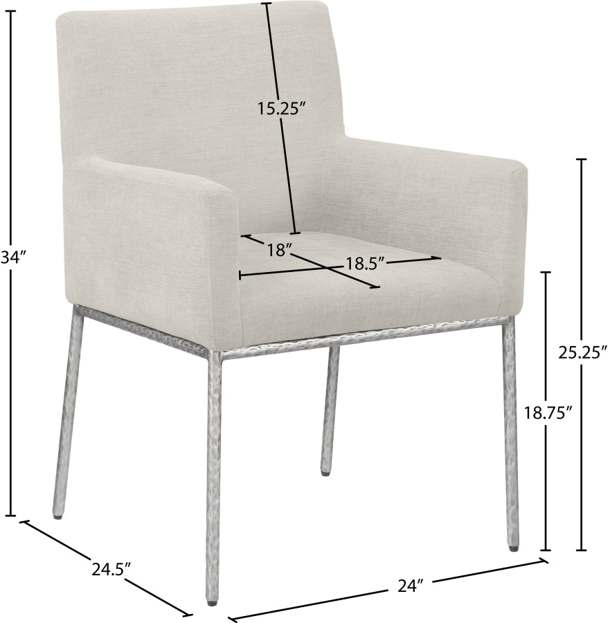 Reeves Chenille Fabric Dining Chair in Cream, Set of 2 from Meridian - Luna Furniture