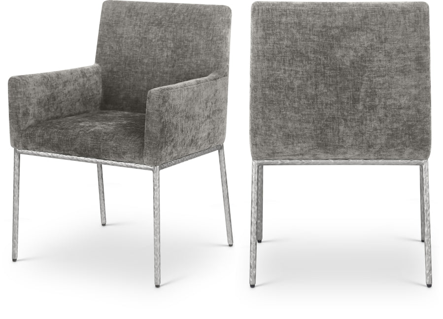 Reeves Chenille Fabric Dining Chair in Grey, Set of 2 from Meridian - Luna Furniture