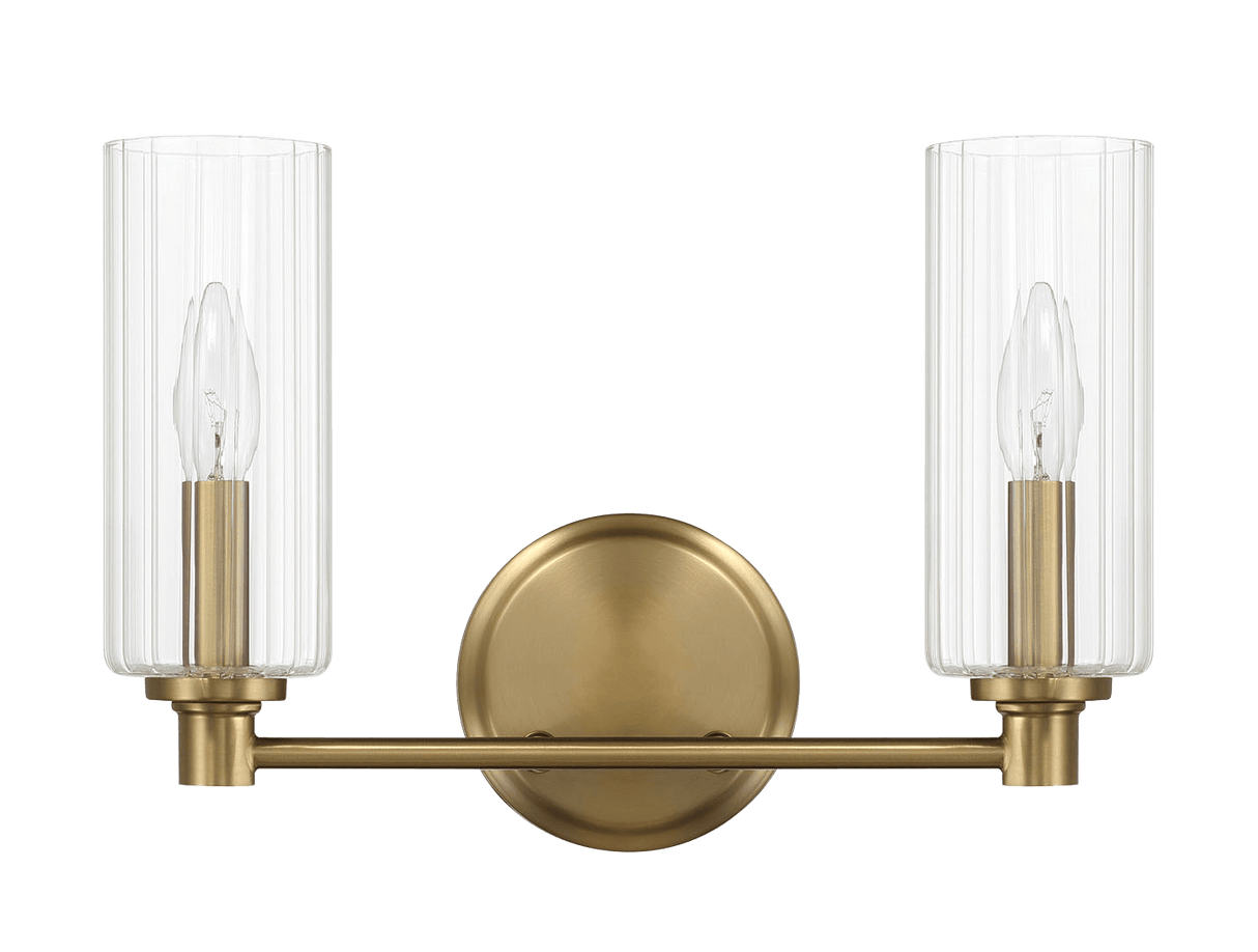 Regal Double Light Vanity With Clear Ribbed Glass - Satin Brass - WLL03901001