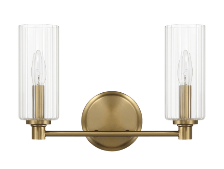 Regal Double Light Vanity With Clear Ribbed Glass - Satin Brass - WLL03901001