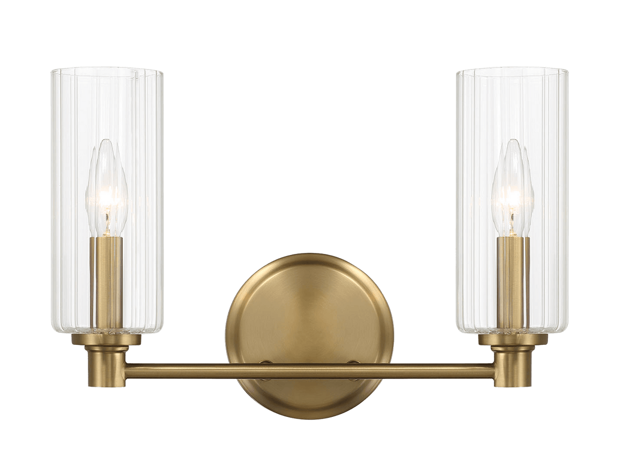 Regal Double Light Vanity With Clear Ribbed Glass - Satin Brass - WLL03901001