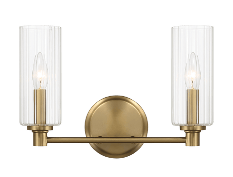 Regal Double Light Vanity With Clear Ribbed Glass - Satin Brass - WLL03901001