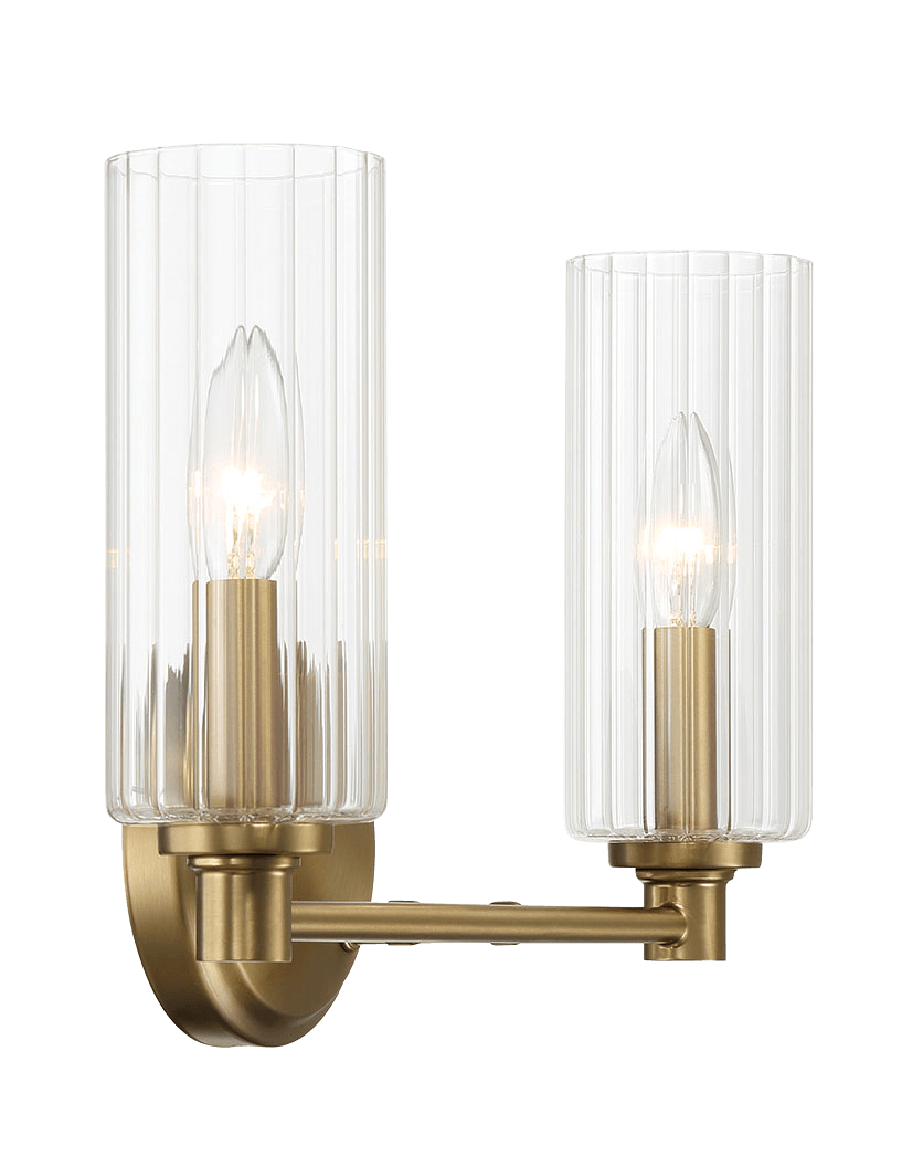 Regal Double Light Vanity With Clear Ribbed Glass - Satin Brass - WLL03901001