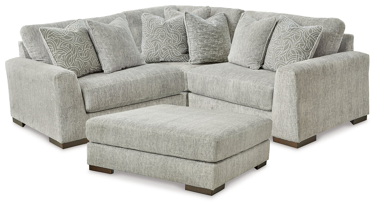 Regent Park 3-Piece Sectional with Ottoman in Pewter - PKG013001