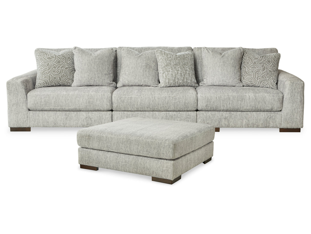 Regent Park 3-Piece Sectional with Ottoman in Pewter - PKG013005