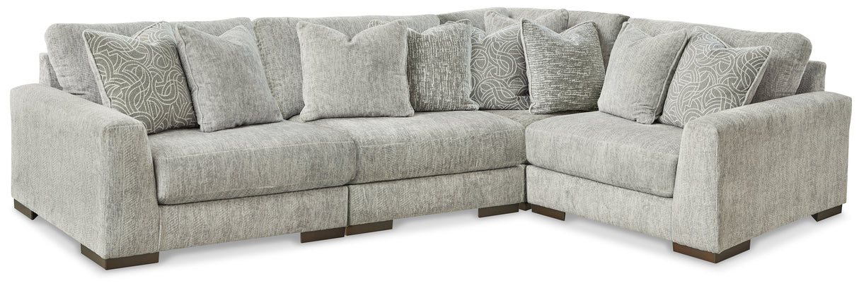 Regent Park 4-Piece Sectional with Ottoman in Pewter - PKG013002