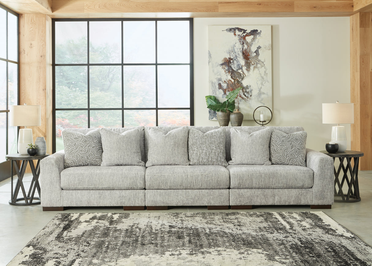 Regent Park 4-Piece Sectional with Ottoman in Pewter - PKG013002