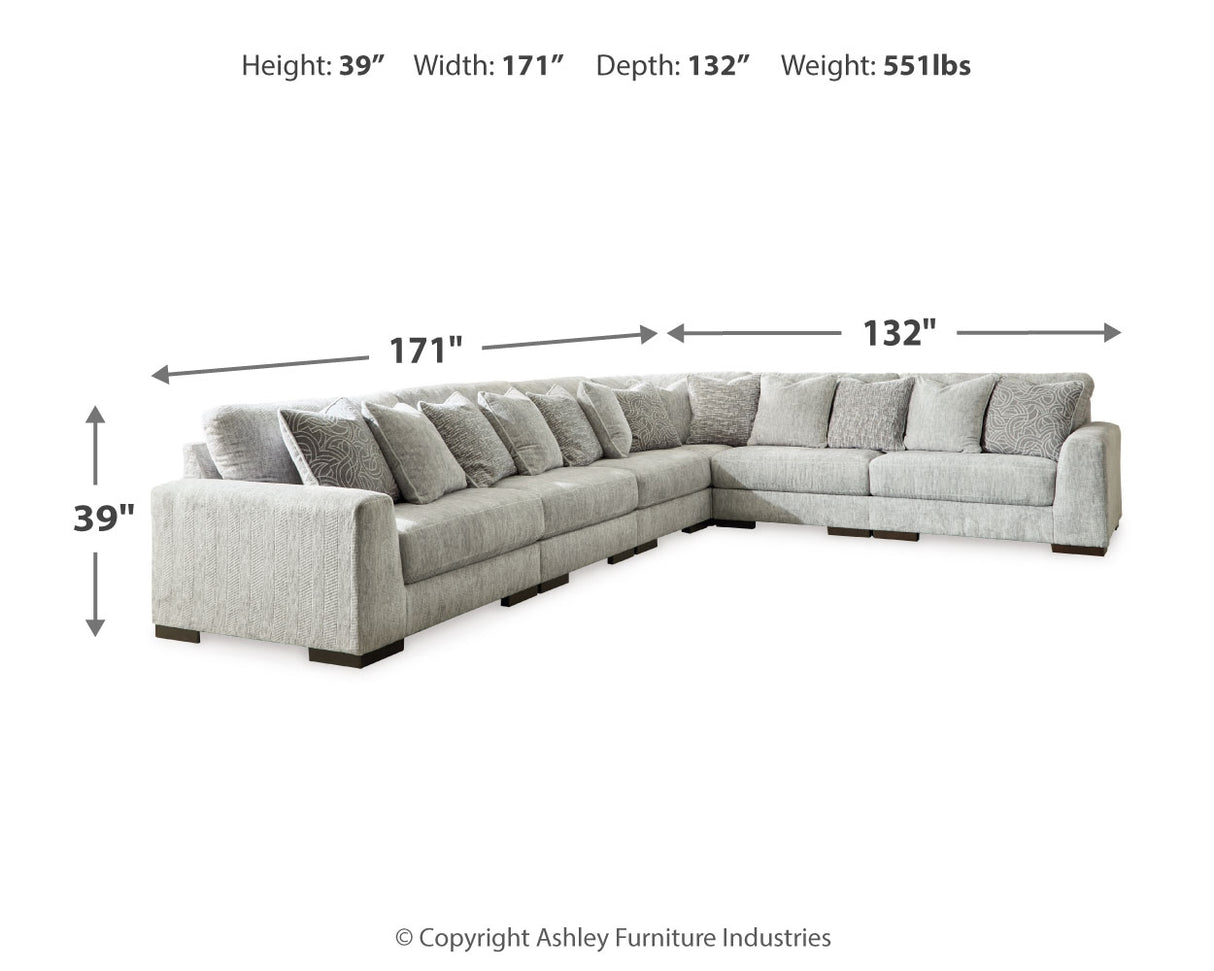 Regent Park 6-Piece Sectional with Ottoman in Pewter - PKG016077