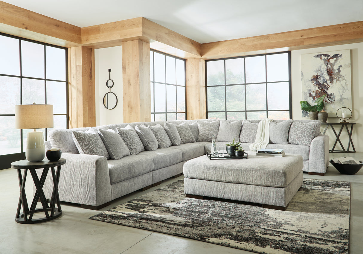 Regent Park 6-Piece Sectional with Ottoman in Pewter - PKG016077