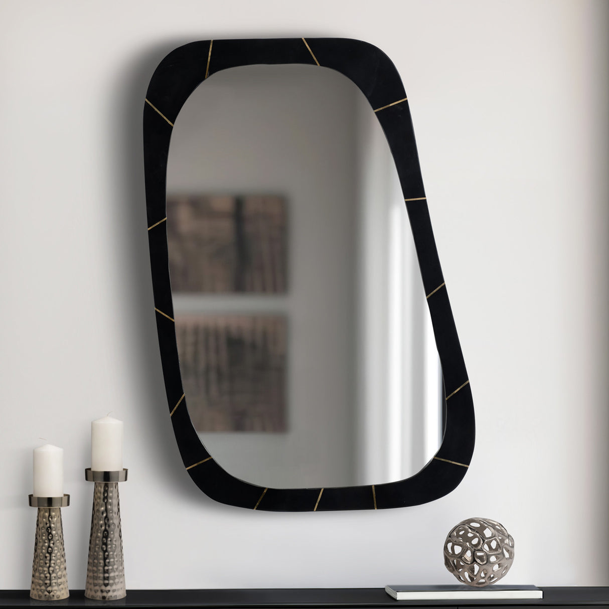 Resin,36x21,brass Inlay Mirror,black - 17810