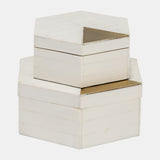 Resin, S/2 5/7" Hxgon Boxes W/brass Inlay, Wht/gld from Sagebrook Home - Luna Furniture