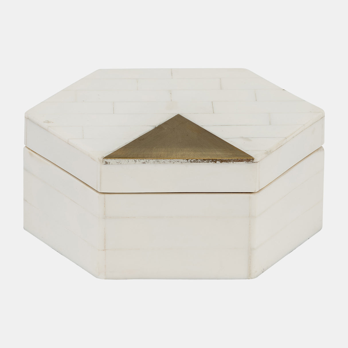 Resin, S/2 5/7" Hxgon Boxes W/brass Inlay, Wht/gld from Sagebrook Home - Luna Furniture