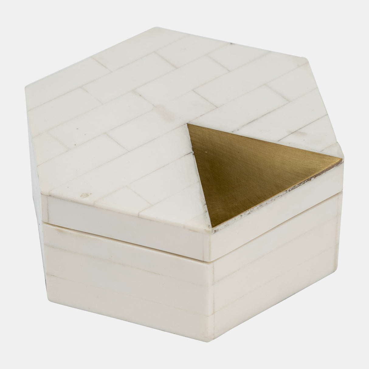 Resin, S/2 5/7" Hxgon Boxes W/brass Inlay, Wht/gld from Sagebrook Home - Luna Furniture