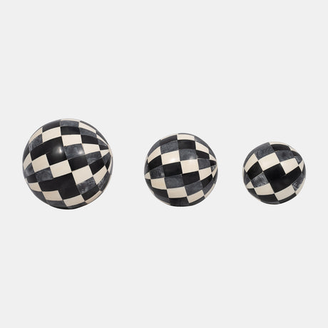 Resin, S/3 4/5/6" Checkered Orbs, Multi from Sagebrook Home - Luna Furniture