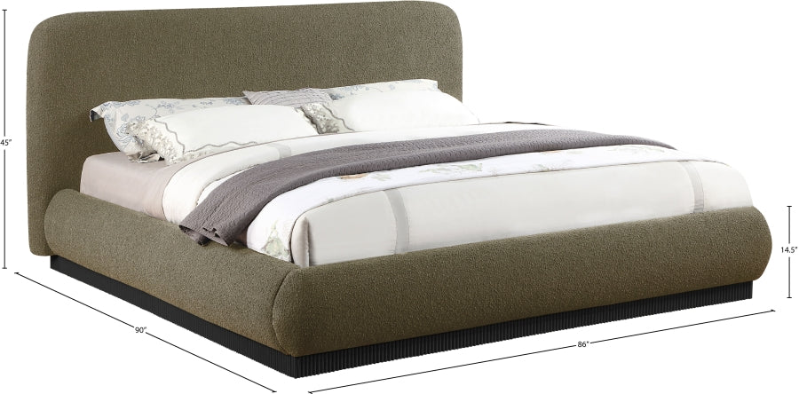 Rigby Boucle Fabric King Bed Olive from Meridian - Luna Furniture