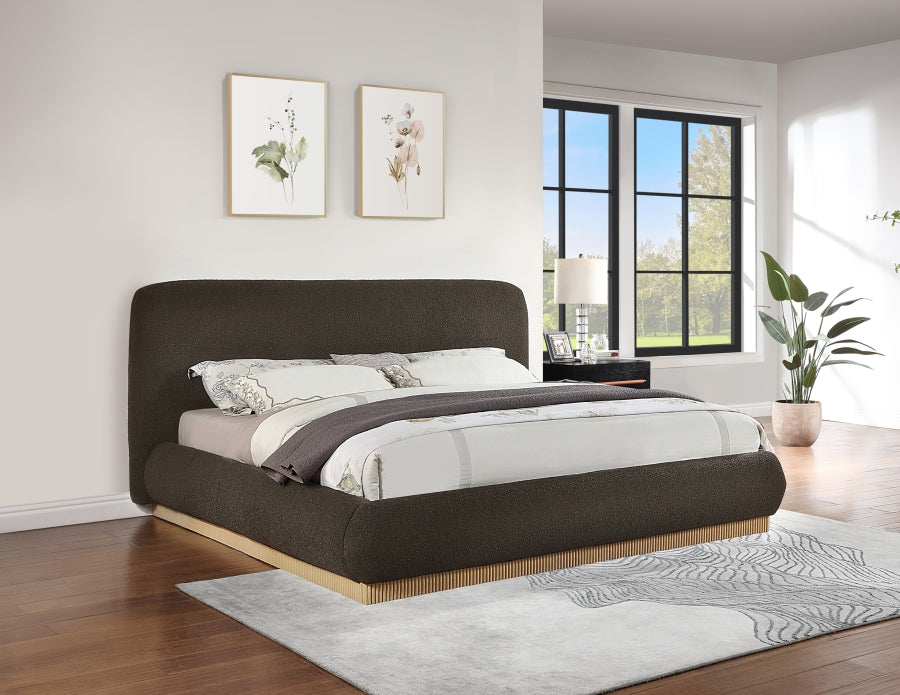 Rigby Boucle Fabric Queen Bed Brown from Meridian - Luna Furniture