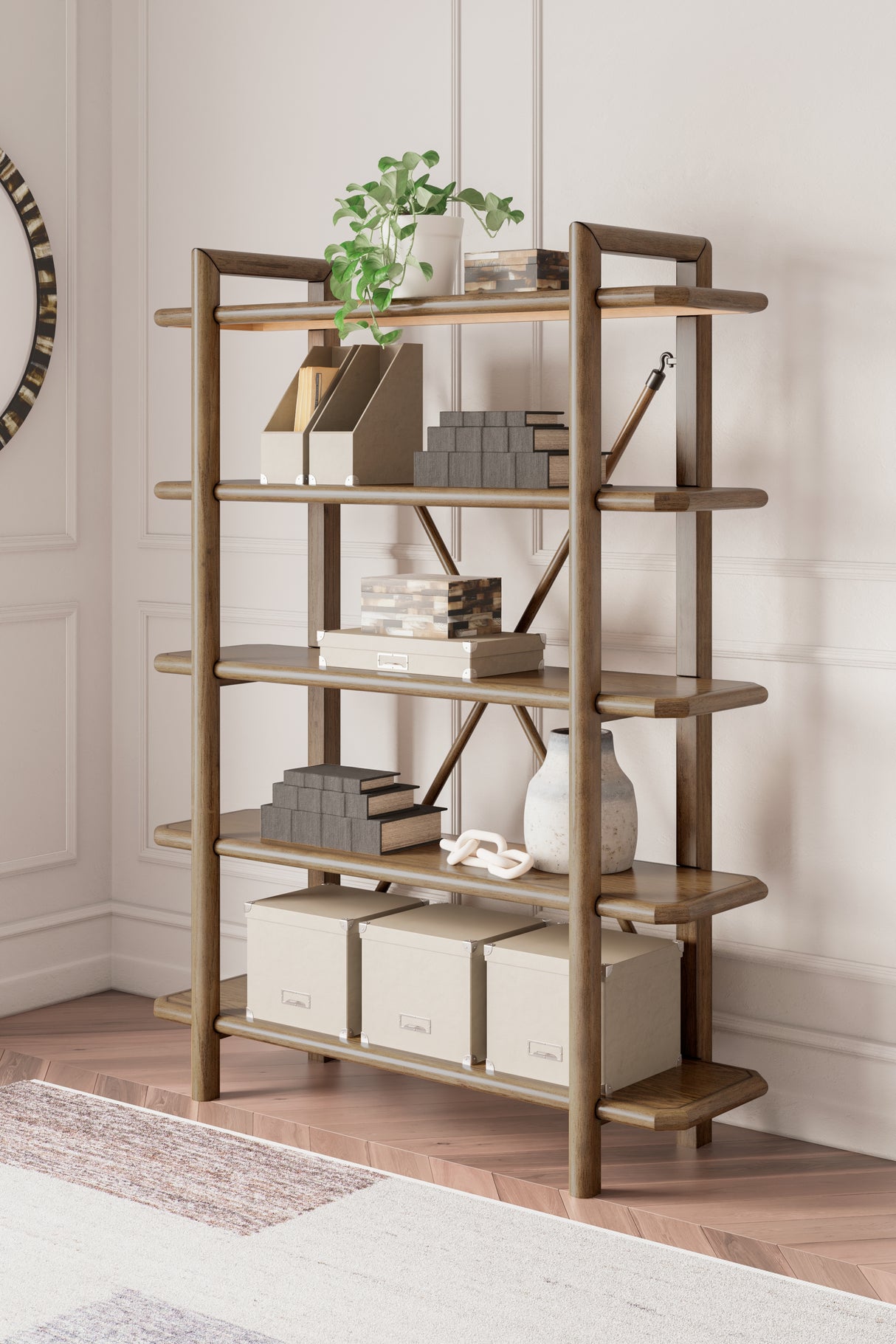 Roanhowe Home Office Desk and Storage in Brown from Ashley - Luna Furniture