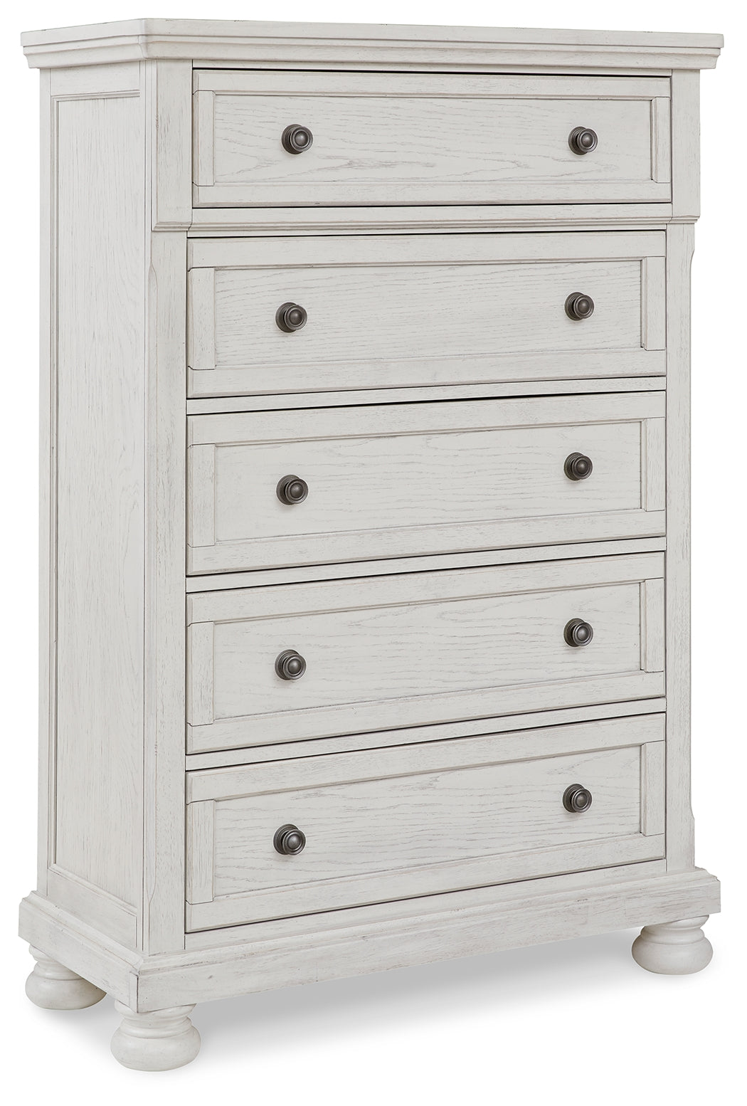 Robbinsdale California King Panel Bed with Mirrored Dresser and Chest in Antique White - PKG010768