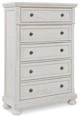 Robbinsdale California King Panel Bed with Mirrored Dresser and Chest in Antique White - PKG010768