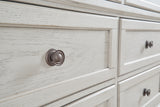 Robbinsdale California King Panel Bed with Mirrored Dresser in Antique White from Ashley - Luna Furniture