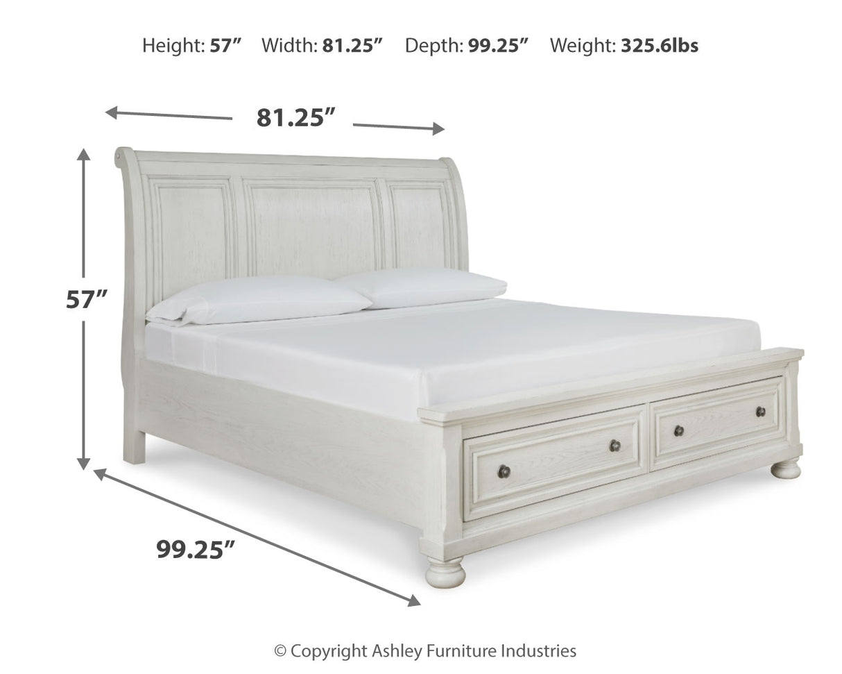 Robbinsdale California King Sleigh Bed with Storage with Dresser in Antique White - PKG010777