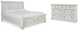 Robbinsdale California King Sleigh Bed with Storage with Dresser in Antique White - PKG010777