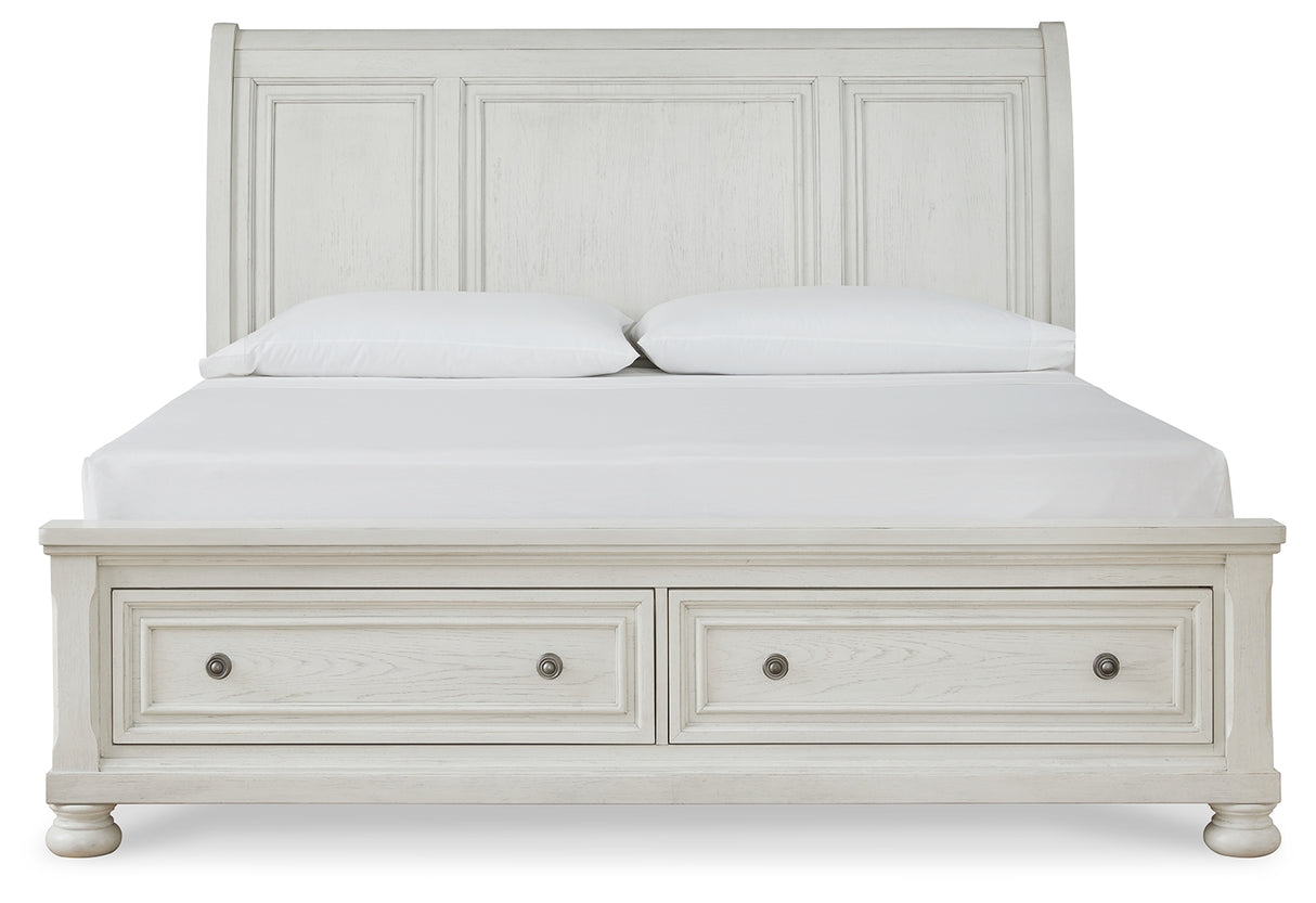 Robbinsdale California King Sleigh Bed with Storage with Dresser in Antique White - PKG010777