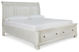 Robbinsdale California King Sleigh Bed with Storage with Dresser in Antique White - PKG010777