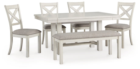 Robbinsdale Dining Table and 4 Chairs and Bench in Antique White - PKG020812