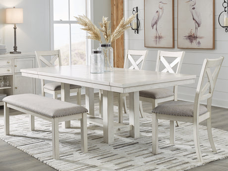 Robbinsdale Dining Table and 4 Chairs and Bench in Antique White - PKG020812