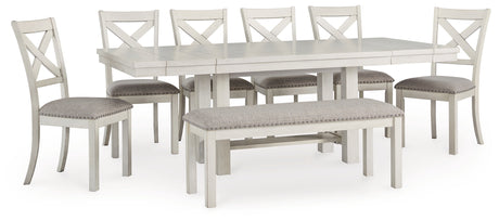 Robbinsdale Dining Table and 6 Chairs and Bench in Antique White - PKG020813