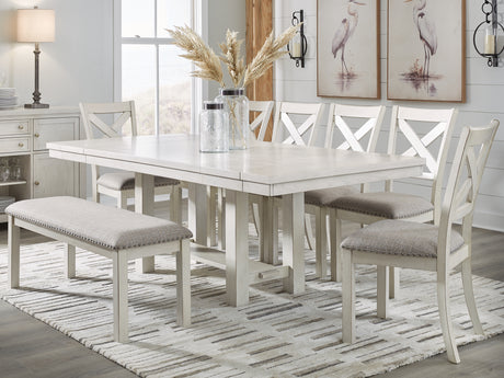 Robbinsdale Dining Table and 6 Chairs and Bench in Antique White - PKG020813