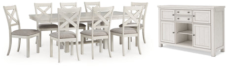 Robbinsdale Dining Table and 8 Chairs with Storage in Antique White - PKG020816