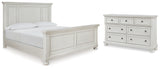 Robbinsdale King Panel Bed with Dresser in Antique White - PKG010759