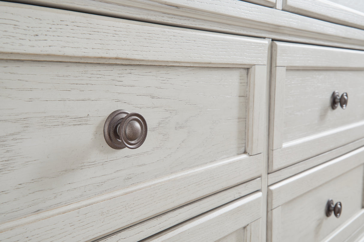 Robbinsdale King Panel Bed with Mirrored Dresser in Antique White from Ashley - Luna Furniture