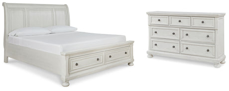 Robbinsdale King Sleigh Bed with Storage with Dresser in Antique White from Ashley - Luna Furniture