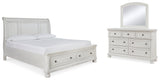 Robbinsdale King Sleigh Bed with Storage with Mirrored Dresser in Antique White from Ashley - Luna Furniture